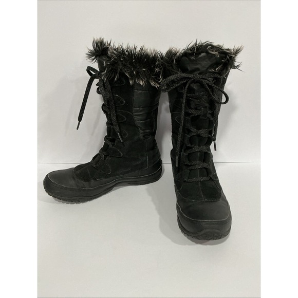 The North Face Shoes - The North Face Nuptse Purna women's size 7 black puffer faux fur topped boots